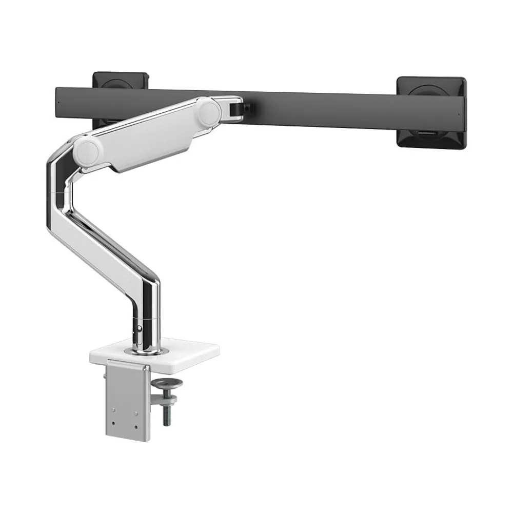 Clearance Humanscale M8.1 Adjustable Dual Monitor Arm, Up to 28" Monitors, Polished Aluminum (M82CBW)