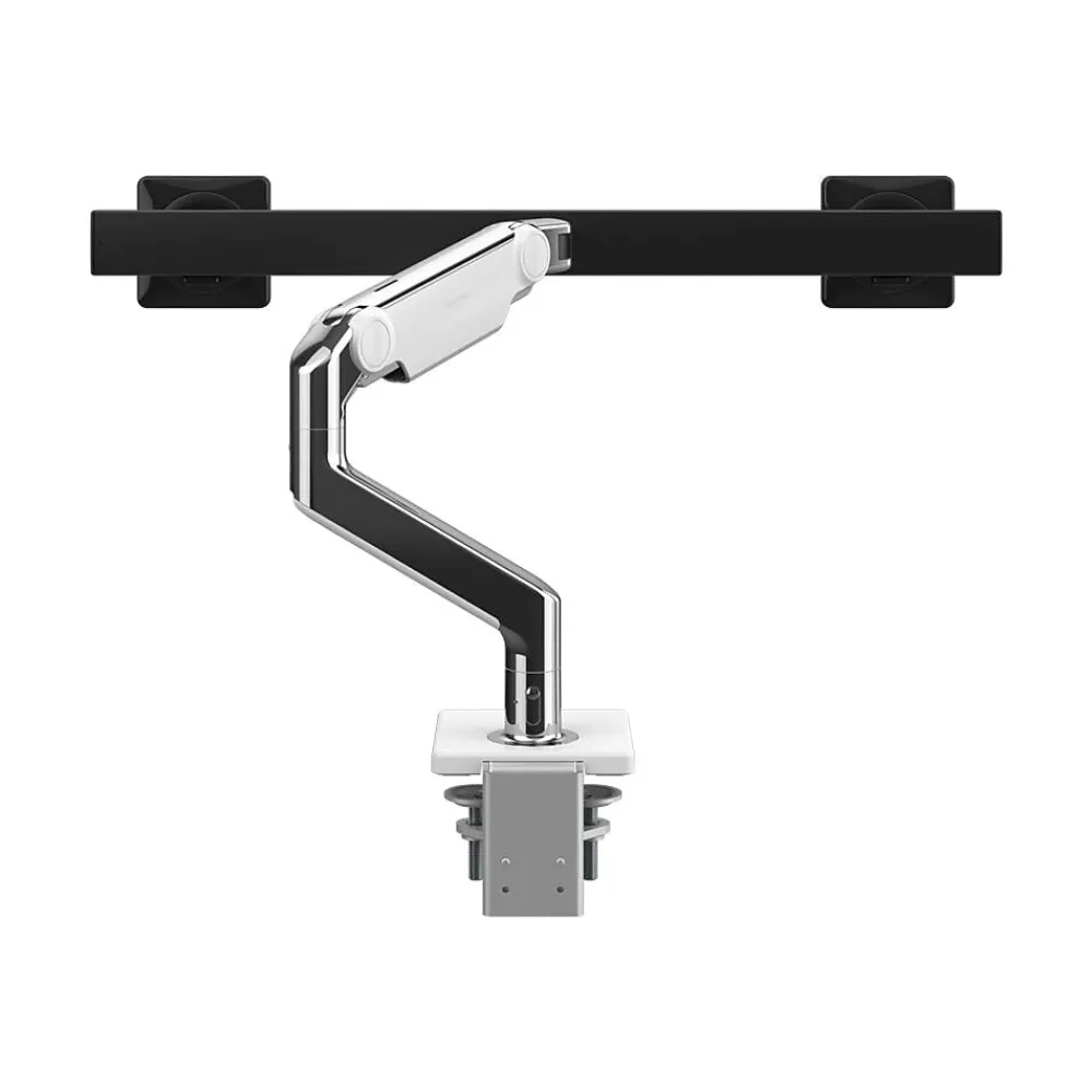 Clearance Humanscale M8.1 Adjustable Dual Monitor Arm, Up to 28" Monitors, Polished Aluminum (M82CBW)