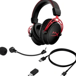 Hot HyperX Cloud Alpha Wireless Noise Canceling Over-the-Ear Stereo Gaming Headset, Black/Red (4P5D4AA)