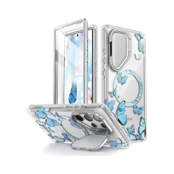 i-Blason Cosmo Clear BlueFly MagSafe Bumper Case for Samsung Galaxy S24 Ultra, Shock Absorbing, Clear/Blue (GS24UCOSMOSPBFY)