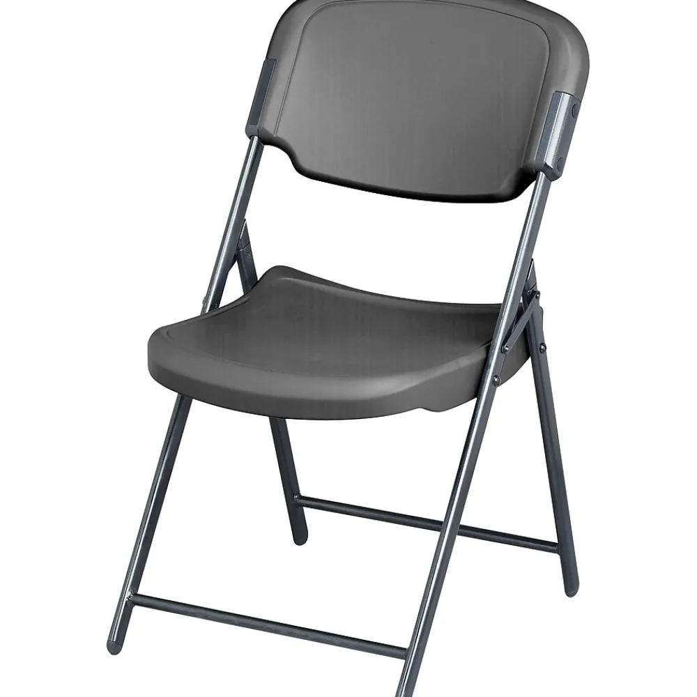 Folding & Stacking*ICEBERG Rough 'N Ready Folding Chairs, Plastic, Charcoal, Seat: 18 3/4"W x 21 1/2"D, Back: 18 3/4"W x 20 1/4"H