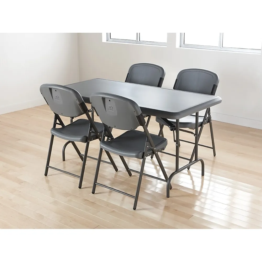 Folding & Stacking*ICEBERG Rough 'N Ready Folding Chairs, Plastic, Charcoal, Seat: 18 3/4"W x 21 1/2"D, Back: 18 3/4"W x 20 1/4"H