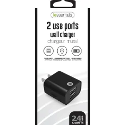 Dual USB Wall Charger, 2.4-Amp, Black, (IEN-AC22A-BK)<iEssentials Clearance