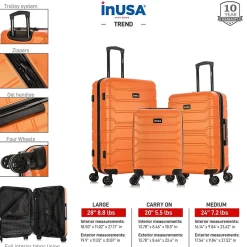 Trend 3-Piece Hardside Spinner Luggage Set, Orange (IUTRESML-ORA)<InUSA Clearance