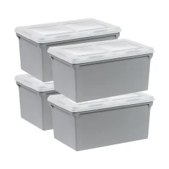 File Storage|Iris Plastic File Box with Split Lid, Letter Size, Gray, 4/Pack (500167)
