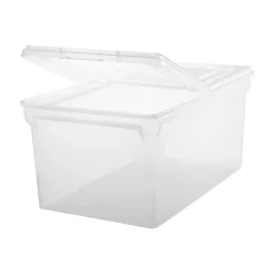 File Storage|Iris Plastic File Box with Attached Flip Top Lid, Letter Size, Clear, 5/Pack (139921)
