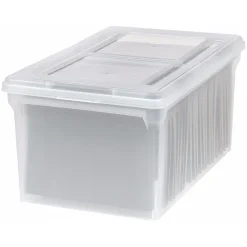 File Storage|Iris Plastic File Box with Attached Flip Top Lid, Letter Size, Clear, 5/Pack (139921)