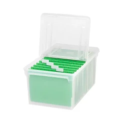 File Storage|Iris Plastic File Box with Attached Flip Top Lid, Letter Size, Clear, 5/Pack (139921)