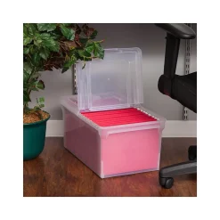 File Storage|Iris Plastic File Box with Attached Flip Top Lid, Letter Size, Clear, 5/Pack (139921)