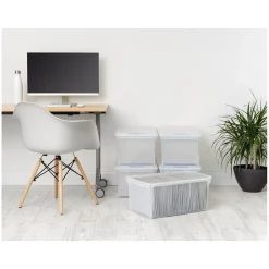 File Storage|Iris Plastic File Box with Attached Flip Top Lid, Letter Size, Clear, 5/Pack (139921)