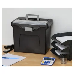 File Storage|Iris Portable File Box with Organizer Lid, Letter Size, Black (110977)