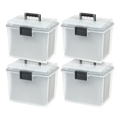 File Storage|Iris WeatherPro Plastic File Box with Latching Lid, Letter/Legal Size, Clear, 4/Pack (110350)