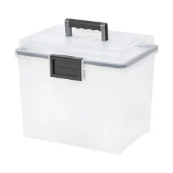 File Storage|Iris WeatherPro Plastic File Box with Latching Lid, Letter/Legal Size, Clear, 4/Pack (110350)