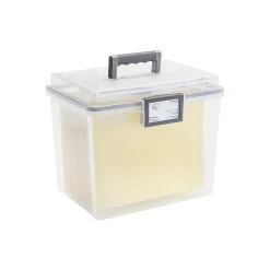 File Storage|Iris WeatherPro Plastic File Box with Latching Lid, Letter/Legal Size, Clear, 4/Pack (110350)