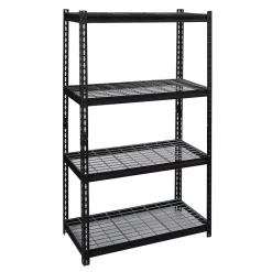 Shelving*Iron Horse 2300 lb. Wire Rivet Series 4-Shelf Metal/Wire Deck Shelving Unit, 36"W, Black (22129)