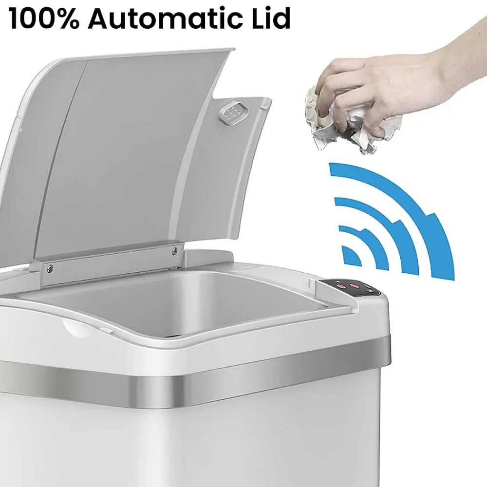 Automatic Touchless Sensor Trash Can with Odor Filter and Fragrance – 4 Gallon - White<iTouchless