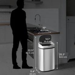 SensorCan Stainless Steel Sensor Trash Can with AbsorbX Odor Control System, Silver, 13 gal. (ITOS13B)<iTouchless Hot