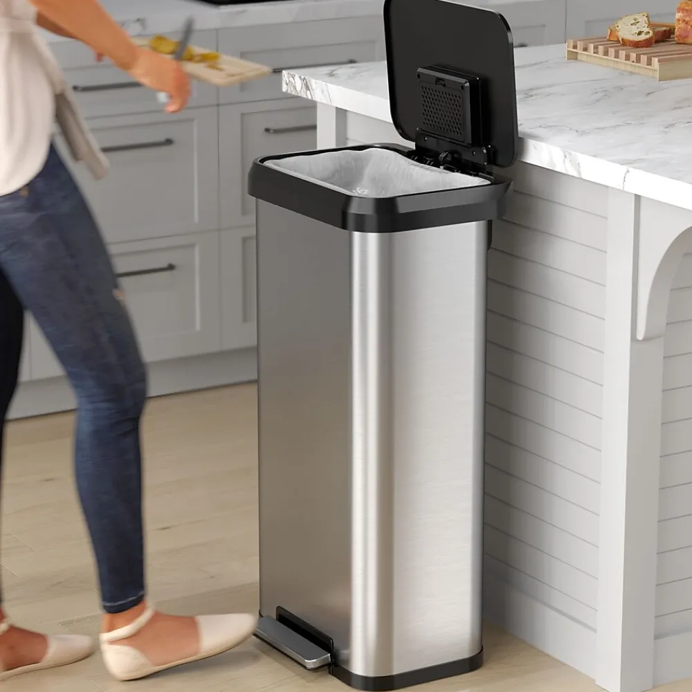 SoftStep EXP Stainless Steel Step Trash Can with Plastic Lid, 20 Gallon, Silver/Black (PP20RSB)<iTouchless Clearance