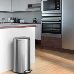 SoftStep Semi-Round Stainless Steel Step Trash Can with Hinged Lid, 7.93 Gallon (IP08DSS)<iTouchless Discount
