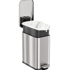 SoftStep Slim Stainless Steel Step Trash Can with Hinged Lid, 1.29 Gallon (PS01RSS)<iTouchless Clearance