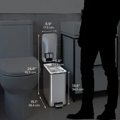 SoftStep Stainless Steel Slim Step Trash Can with AbsorbX Odor Control System, Silver, 3 Gal. (PS03RSS)<iTouchless Best