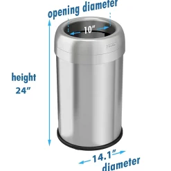 Stainless Steel 13 Gallon Dual-Deodorizer Round Open Top Trash Can<iTouchless