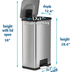 Stainless Steel Step Trash Can, Silver, 18 gal. (PC18SN)<iTouchless Discount