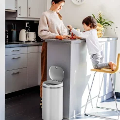 Stainless Steel Round Sensor Trash Can with AbsorbX Odor Control System, White, 8 Gal. (MT08RW)<iTouchless Discount