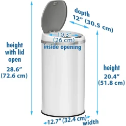 Stainless Steel Round Sensor Trash Can with AbsorbX Odor Control System, White, 8 Gal. (MT08RW)<iTouchless Discount
