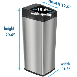 Stainless Steel Sliding Lid Sensor Trash Can with AbsorbX Odor Control System, 14 Gal., Silver(IT14SC)<iTouchless