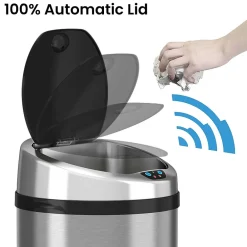 Stainless Steel Round Sensor Trash Can with AbsorbX Odor Control System, 13 Gal., Silver (IT13RCB)<iTouchless Discount