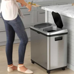 Stainless Steel Rectangular Sensor Trash Can and Recycle Bin, 16 Gal., Silver (IT16RES)<iTouchless New