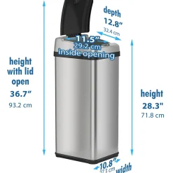 Stainless Steel Sensor Trash Can Platinum Edition with AbsorbX Odor Control System, 13 Gal., Silver (IT13RX)<iTouchless