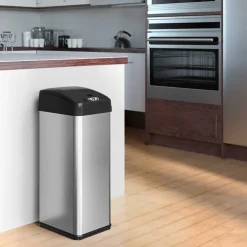 Stainless Steel Sensor Trash Can with Wide Lid Opening and AbsorbX Odor Control System, 13 Gal., Silver (IT13MX)<iTouchless