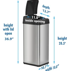 Stainless Steel Sensor Trash Can with Wide Lid Opening and AbsorbX Odor Control System, 13 Gal., Silver (IT13MX)<iTouchless