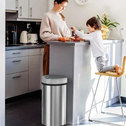 Stainless Steel Semi-Round Sensor Trash Can with Extra-Wide Lid and AbsorbX Odor Control, 13 Gal., Silver(IT13HX)<iTouchless Hot