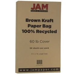 Card Stock*JAM Paper 60 lb. Cardstock Paper, 8.5" x 14", Brown Kraft Paper Bag, 50 Sheets/Pack (463117509)