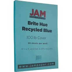 Card Stock*JAM Paper 65 lb. Cardstock Paper, 8.5" x 11", Blue, 50 Sheets/Pack (101899)