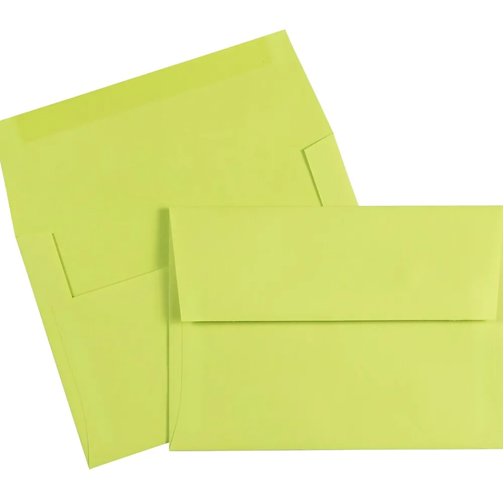 New JAM Paper A7 Colored Invitation Envelopes, 5.25 x 7.25, Ultra Lime Green, 50/Pack (96151I)