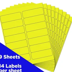 Discount JAM Paper Address Labels, 1 1/3" x 4", Neon , 14 Labels/Sheet, 9 Sheets/Pack (359329614) Yellow