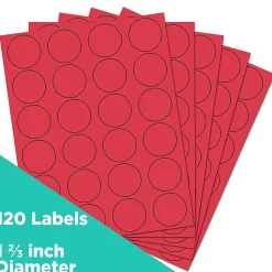 Outlet JAM Paper Circle Round Label Sticker Seals, 1" Diameter, Red, 24 Labels/Sheet, 5 Sheets/Pack (3147612194)