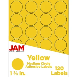 New JAM Paper Circle Round Label Sticker Seals, 1 2/3 Inch Diameter, , 24 Labels/Sheet, 5 Sheets/Pack (147627067) Yellow