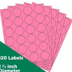 Clearance JAM Paper Circle Round Label Seals, 1 2/3" Diameter, , 24 Labels/Sheet, 5 Sheets/Pack (147627062) Ultra Pink