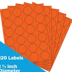 Sale JAM Paper Circle Round Label Sticker Seals, 1 2/3" Diameter, , 24 Labels/Sheet, 5 Sheets/Pack (147627053) Orange