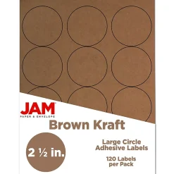 New JAM Paper Circle Round Label Sticker Seals, 2.5 Inch Diameter, Brown Kraft, 120/Pack (2147618897)