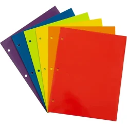 Pocket Folders|JAM Paper Glossy 3 Hole Punched, 2-Pocket Plastic Folders, Multicolored, Assorted Primary, 12/Pack (385GHPRBYPOBLA)