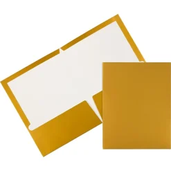 Pocket Folders|JAM Paper Glossy 3-Hole Punched 2 Pocket Cardstock Presentation Folder, , 100/Box (385GGOB) Gold