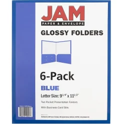Pocket Folders|JAM Paper Glossy 2-Pocket Portfolio Folder, , 6/Pack (385Gbua) Blue