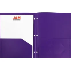 Pocket Folders|JAM Paper Heavy Duty 3 Hole Punch Two-Pocket Plastic Folders, , 6/Pack (383HHPPUB) Purple