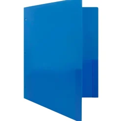Pocket Folders|JAM Paper Heavy Duty 3 Hole Punch Two-Pocket Plastic Folders, Blue, 6/Pack (383HPBBUB)